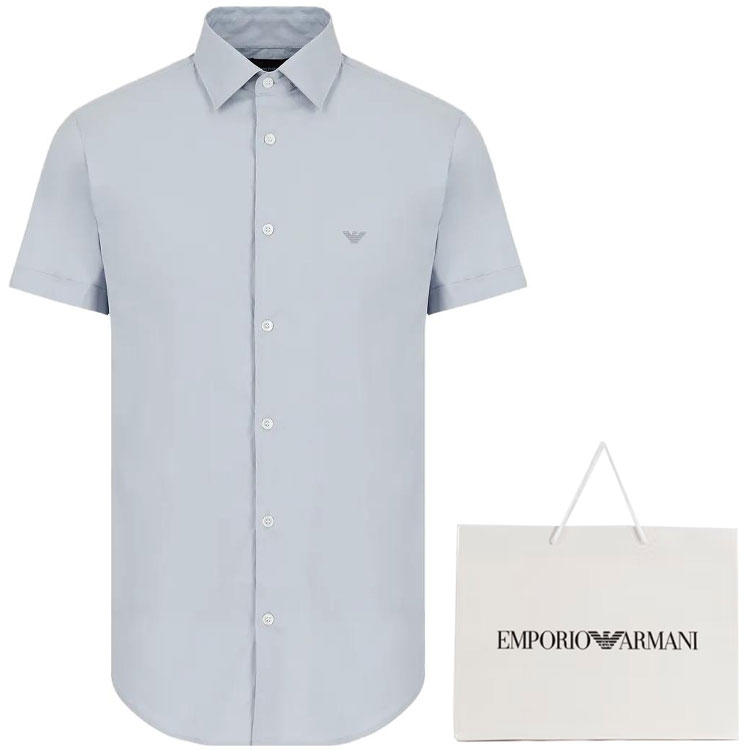 Lookbook EMPORIO ARMANI  Light Blue Embroidered Eagle Logo Casual Short Sleeve Shirt 8N1C91-1NI9Z-0785