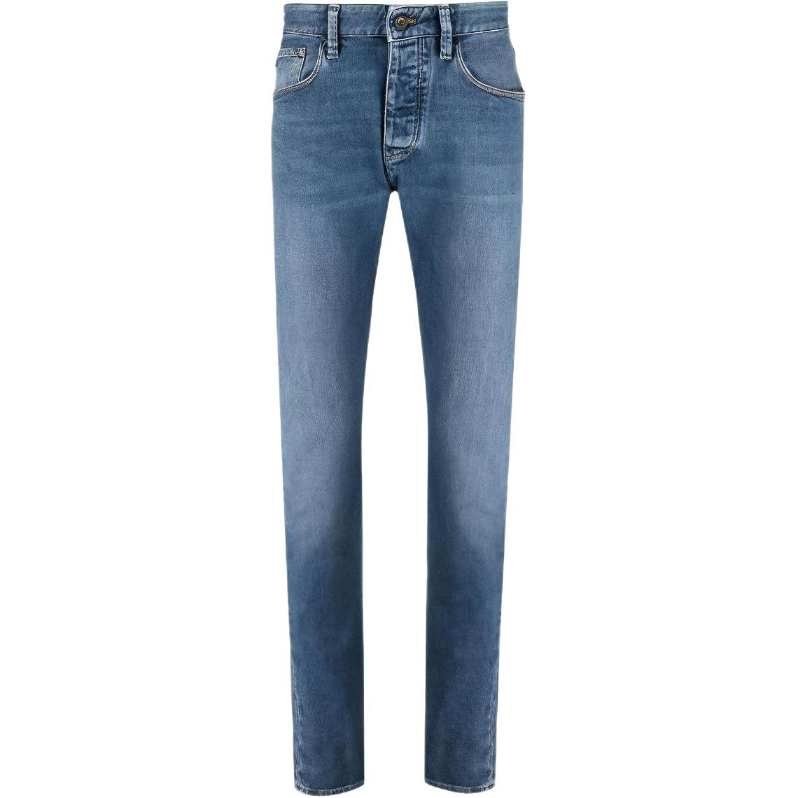 Emporio Armani  Light Blue Mid-Rise Straight Fit Zipper Jeans. 3R1J75-1DQDZ-0942