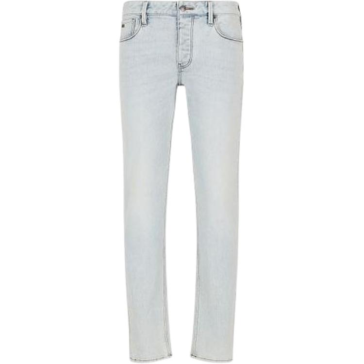 EMPORIO ARMANI  Light Blue Solid Straight-Leg Zip Jeans. 3D1J75-1DTEZ-0943