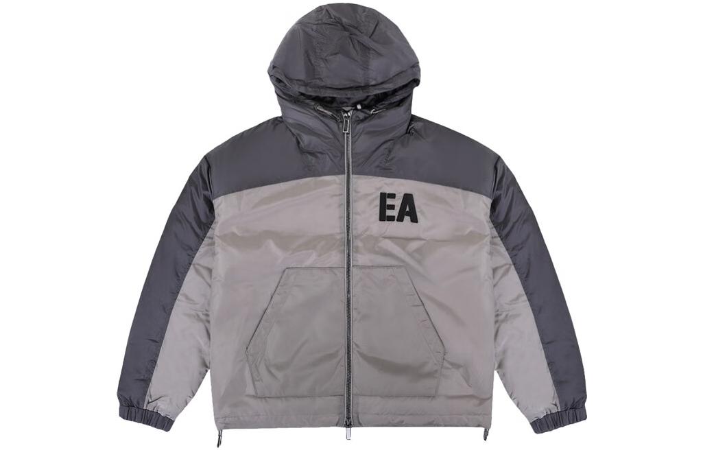 Emporio Armani  Light Grey Hooded Embroidered Puffer Jacket 6L1BH8-1NQTZ-01B2
