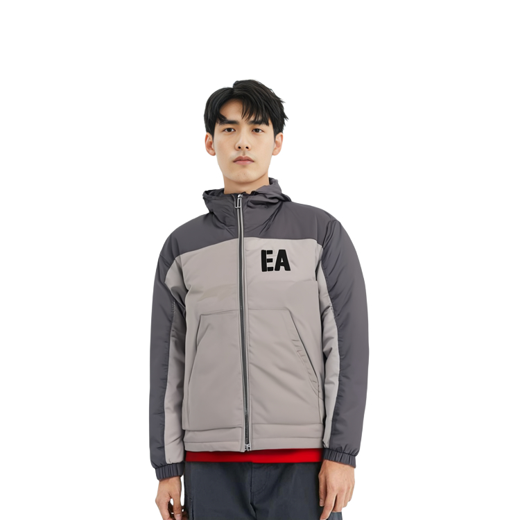 Shop Emporio Armani Jaket Puffer Hoodie Bordir Abu-Abu Muda 6L1BH8-1NQTZ-01B2