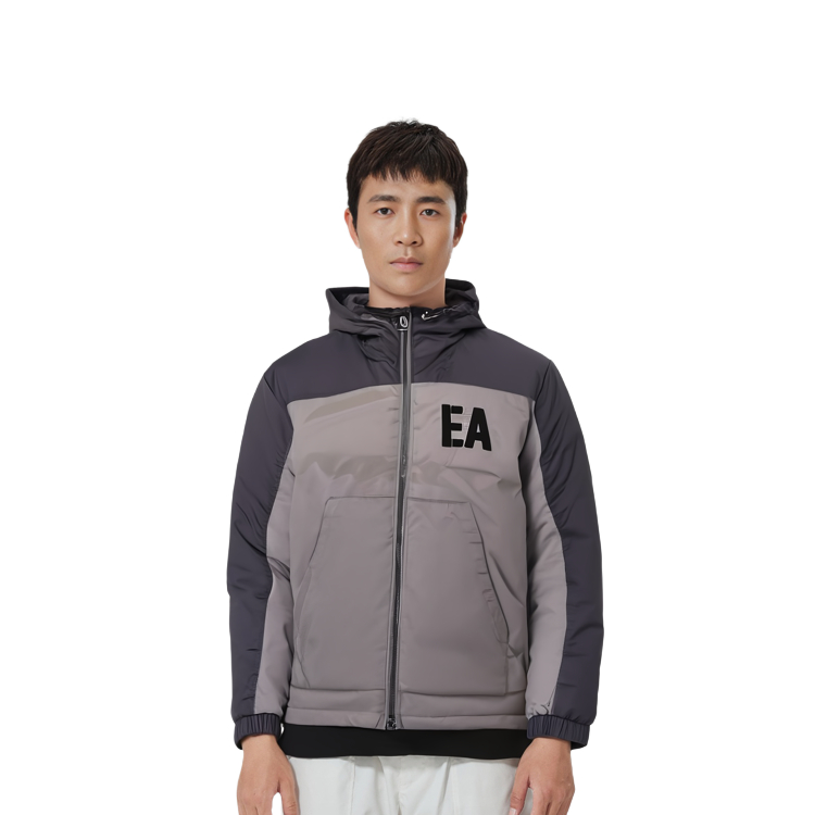 Purchase Emporio Armani Jaket Puffer Hoodie Bordir Abu-Abu Muda 6L1BH8-1NQTZ-01B2