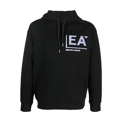 Emporio Armani Logo Embroidered Hoodie Black Navy Casual Sweatshirt. 6L1MM9-1JHSZ-0058