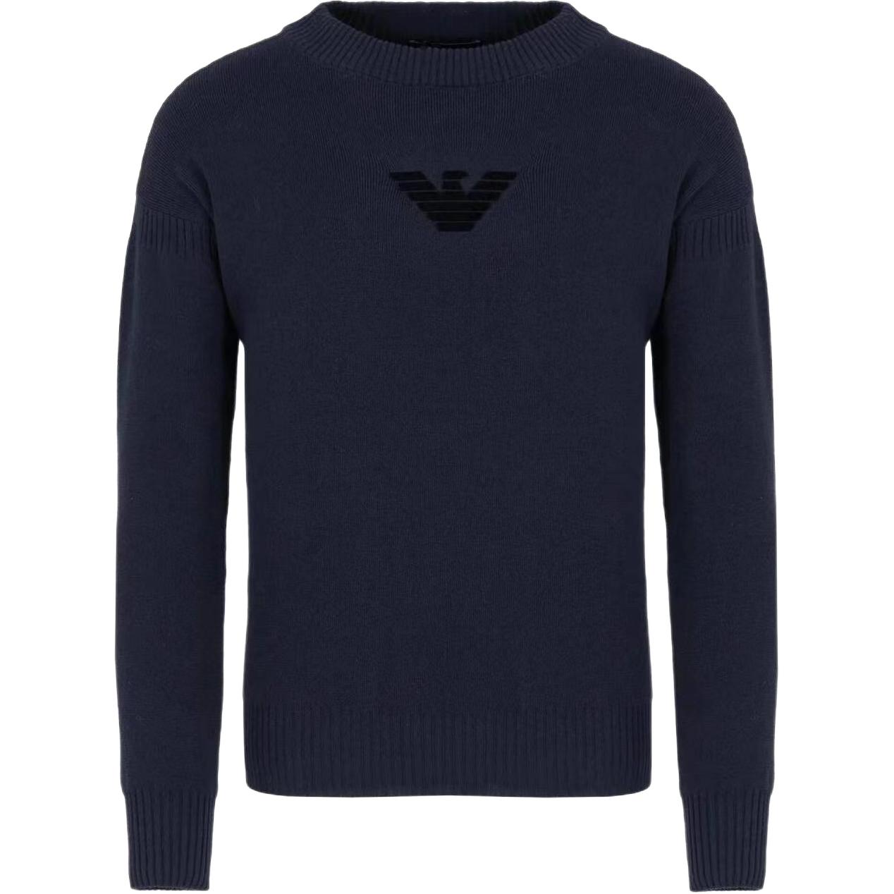 EMPORIO ARMANI  Logo Jacquard Crewneck Slim Fit Sweater Navy Blue. EM00051-5AF12177-UB109