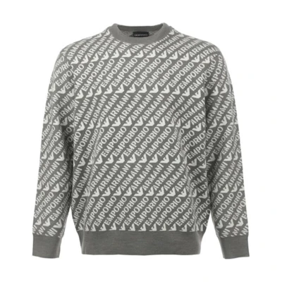 EMPORIO ARMANI Logo Jacquard Knit Sweater Crewneck Grey 6R1MU2-1MMKZ-F430