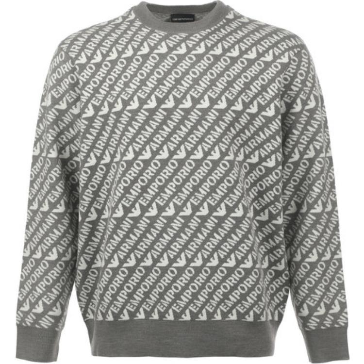 Order EMPORIO ARMANI Suéter Cuello Redondo Gris con Logo Jacquard Tejido 6R1MU2-1MMKZ-F430