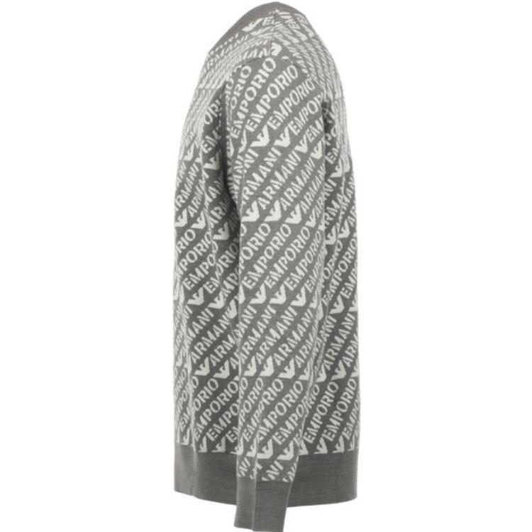 Lookbook EMPORIO ARMANI Suéter Cuello Redondo Gris con Logo Jacquard Tejido 6R1MU2-1MMKZ-F430