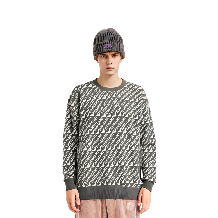 Purchase EMPORIO ARMANI Suéter Cuello Redondo Gris con Logo Jacquard Tejido 6R1MU2-1MMKZ-F430