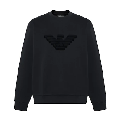 EMPORIO ARMANI Logo Patch Crewneck Oversized Sweatshirt - Black. 6R1MG7-1JHSZ-09S8