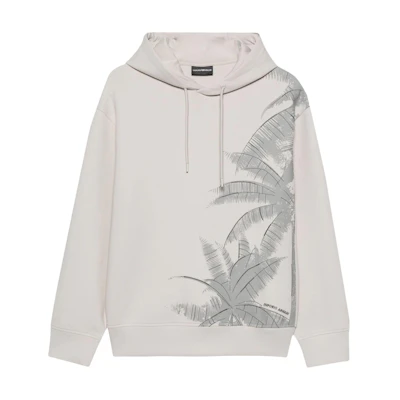 EMPORIO ARMANI Logo Print Hoodie in Grayish Brown. 3D1M66-1JHSZ