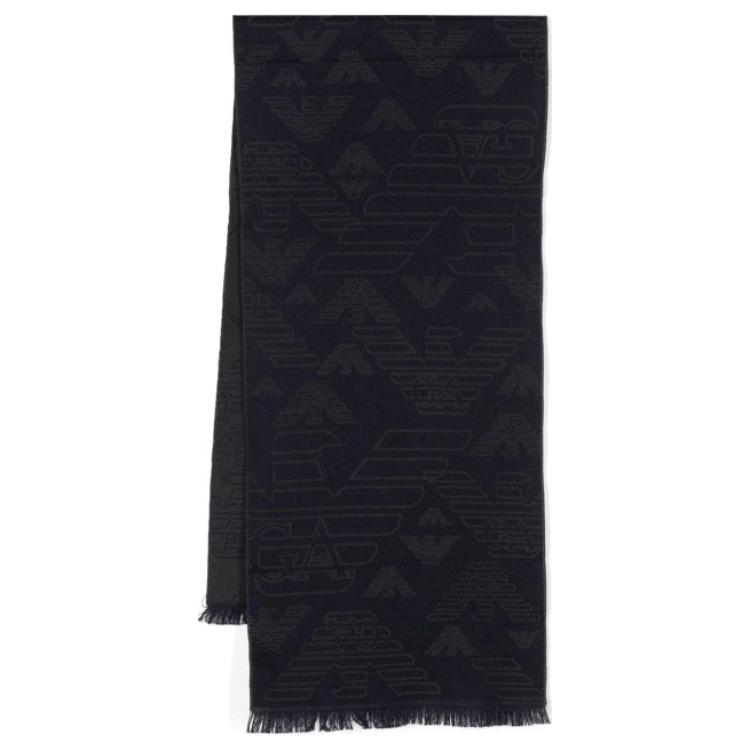 Emporio Armani  Logo Print Wool Scarf in Deep Blue 625009CC30600334-1