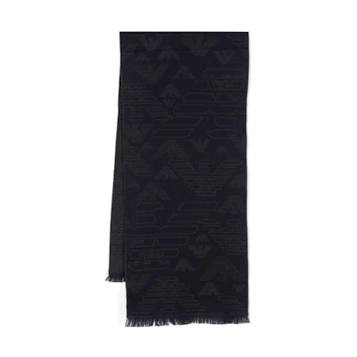 Emporio Armani Logo Print Wool Scarf in Deep Blue 625009CC30600334-1