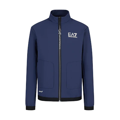Emporio Armani Logo Print Zip-Up Jacket in Blue. 3DPB22-PNFRZ-1554