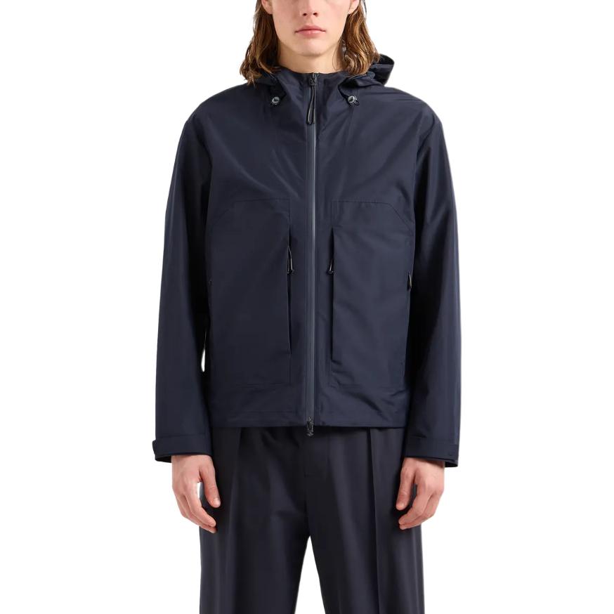 Shop EMPORIO ARMANI ロゴ ジップアップ フーディージャケット ネイビーブルー EM000058-AF10080-1UB118