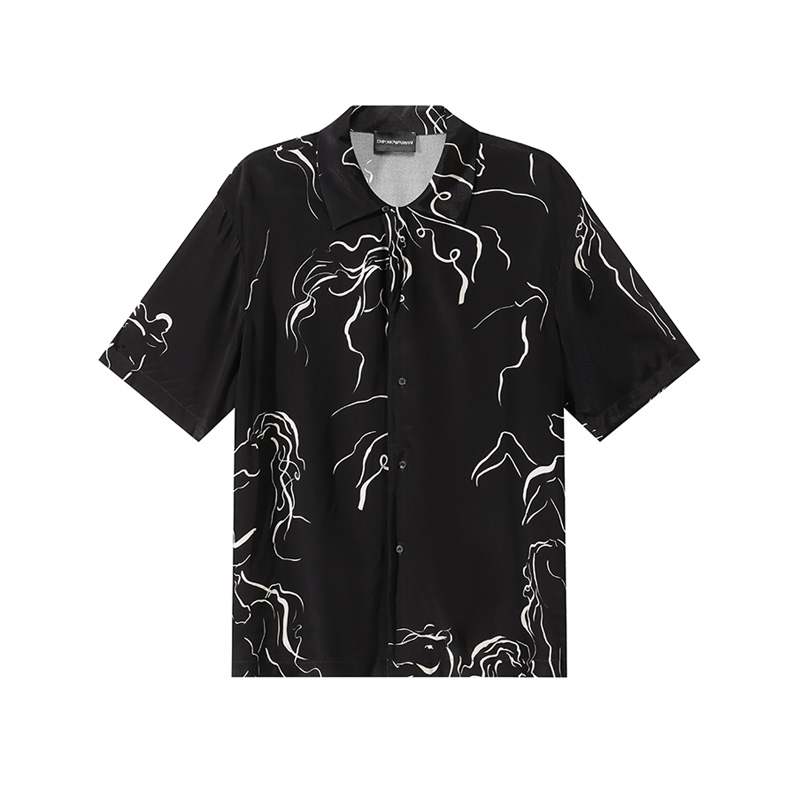 Order Emporio Armani  Loose Black Short-Sleeve Shirt with Horse Print Design. E31F25-F1022-991