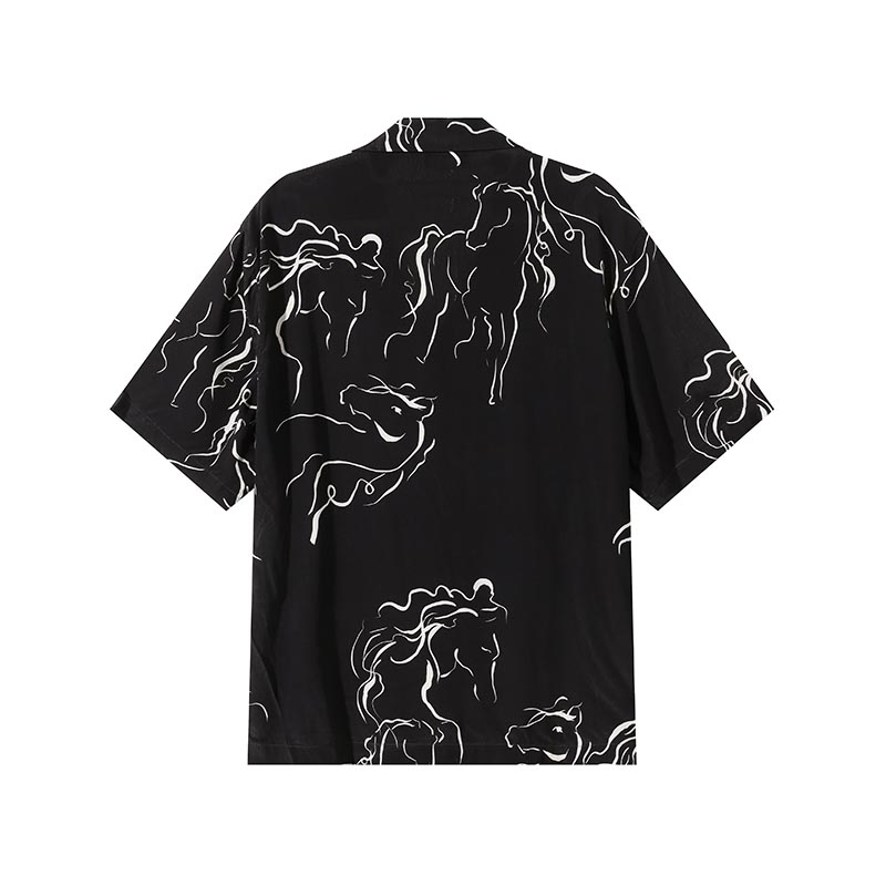 Lookbook Emporio Armani  Loose Black Short-Sleeve Shirt with Horse Print Design. E31F25-F1022-991