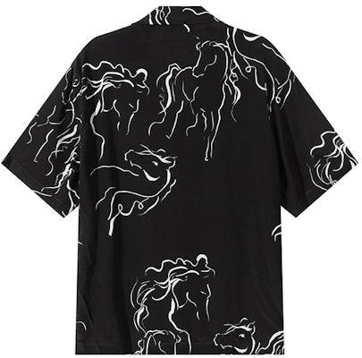 Emporio Armani Loose Black Short-Sleeve Shirt with Horse Print Design. E31F25-F1022-991 Lookbook Emporio Armani Loose Black Short-Sleeve Shirt with Horse Print Design. E31F25-F1022-991