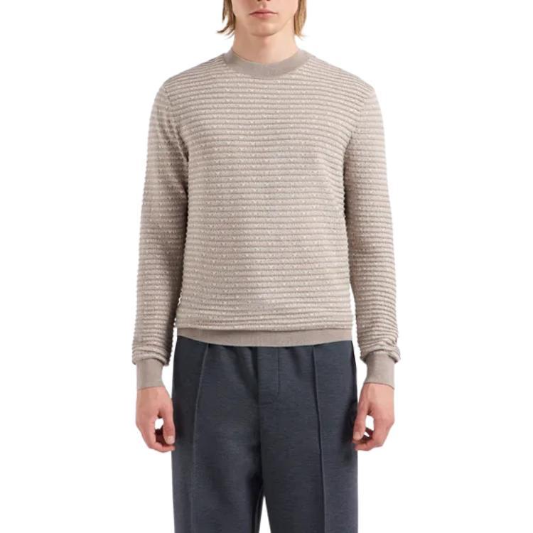 Shop EMPORIO ARMANI Suéter de Punto Suelto a Rayas Cuello Redondo Marrón Claro. 3D1MX1-1MMIZ-F178