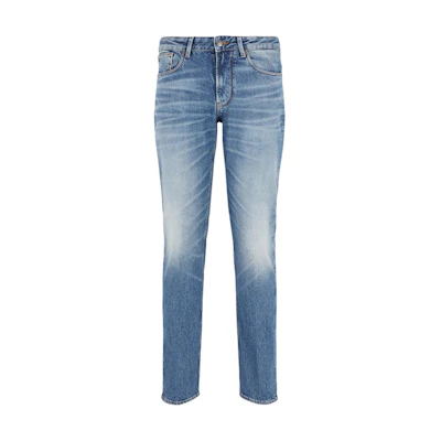 EMPORIO ARMANI Low-Rise Slim Fit Washed Denim Jeans Blue. 6D1J06-1D97Z-0942