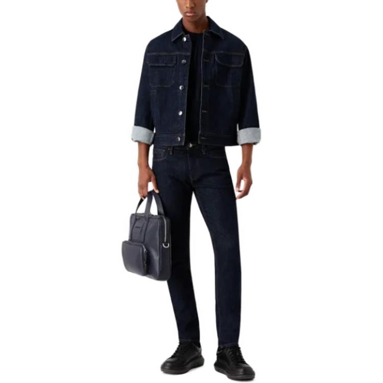 Lookbook Emporio Armani 低腰修身錐形牛仔褲 - 深藍色 8N1J751-DQJZ1-0941