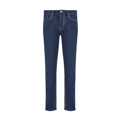 Emporio Armani Low-Waist Slim Straight Jeans in Washed Denim Blue. 6D1J75-1DTRZ-0941