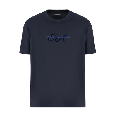 Emporio Armani Navy Blue Crewneck T-Shirt with Logo Embroidery FW24. 6D1TQ8-1JOCZ-0920