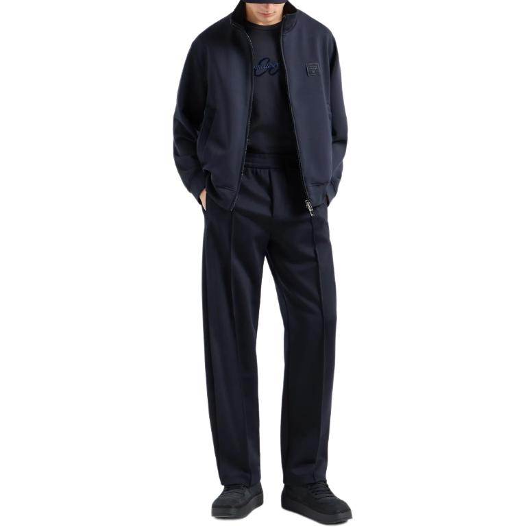 Shop エンポリオアルマーニ ネイビーブルークルーネックロゴ刺繍Tシャツ FW24 6D1TQ8-1JOCZ-0920