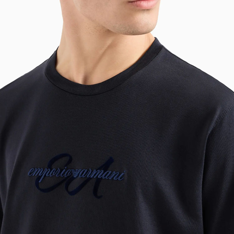 Details for エンポリオアルマーニ ネイビーブルークルーネックロゴ刺繍Tシャツ FW24 6D1TQ8-1JOCZ-0920