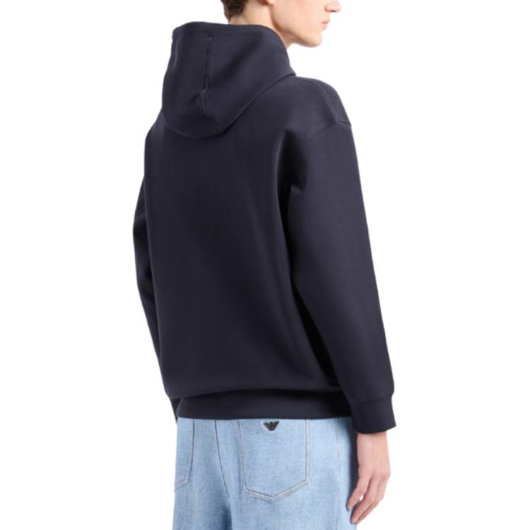 Purchase Emporio Armani 海軍藍連帽衛衣帶標誌設計。 3D1M63-1JHSZ-09R0