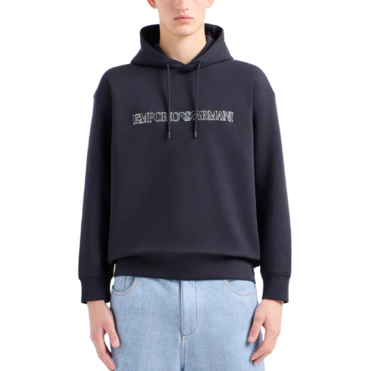 Details for Emporio Armani 海軍藍連帽衛衣帶標誌設計。 3D1M63-1JHSZ-09R0