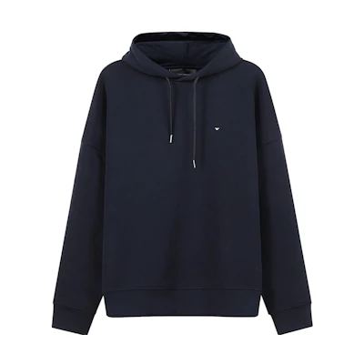 Emporio Armani Navy Blue Hoodie with Embroidered Eagle Logo. 6L1M79-1JHSZ-09D1
