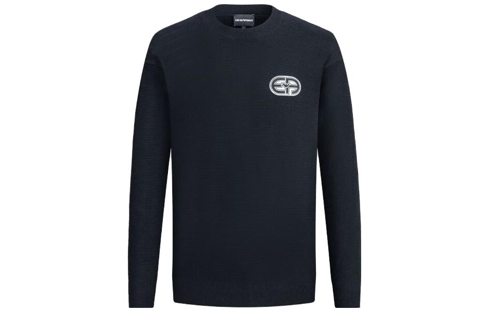 Emporio Armani  Navy Blue Knit Sweater with Logo Embroidery SS23. 3R1MXQ1-MFPZ1-0920