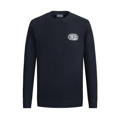 Emporio Armani Navy Blue Knit Sweater with Logo Embroidery SS23. 3R1MXQ1-MFPZ1-0920