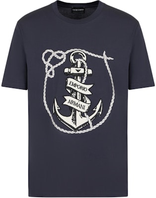 Emporio Armani Navy Blue Letter Embroidery Crew Neck T-Shirt. 6D1T6S-1J7FZ-09U6 Order Emporio Armani Navy Blue Letter Embroidery Crew Neck T-Shirt. 6D1T6S-1J7FZ-09U6