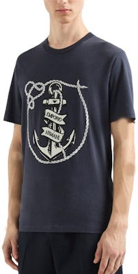Emporio Armani Navy Blue Letter Embroidery Crew Neck T-Shirt. 6D1T6S-1J7FZ-09U6 Shop Emporio Armani Navy Blue Letter Embroidery Crew Neck T-Shirt. 6D1T6S-1J7FZ-09U6