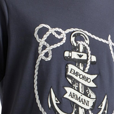 Emporio Armani Navy Blue Letter Embroidery Crew Neck T-Shirt. 6D1T6S-1J7FZ-09U6 Details for Emporio Armani Navy Blue Letter Embroidery Crew Neck T-Shirt. 6D1T6S-1J7FZ-09U6