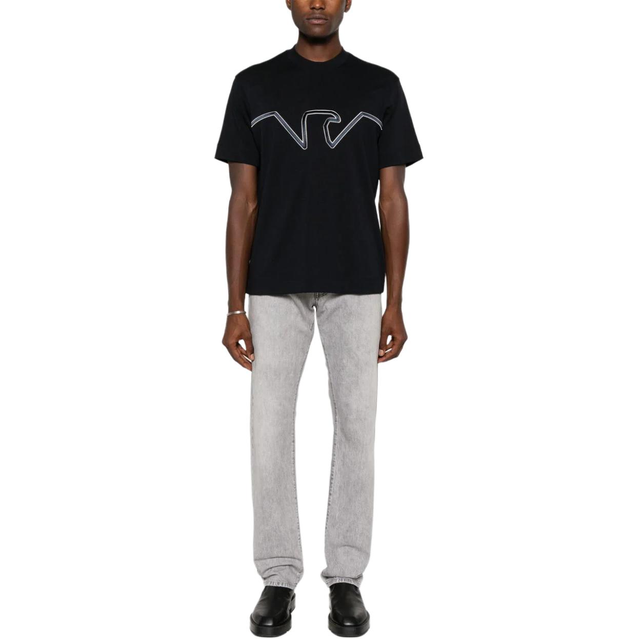 Lookbook エンポリオ アルマーニ ネイビーブルー ロゴ刺繍 クルーネック Tシャツ SS24 6D1TQ9-1JWZZ-09U2