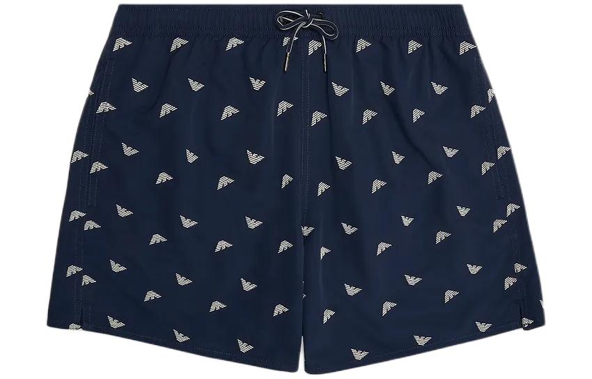 EMPORIO ARMANI  Navy Blue Logo Embroidered Straight Beach Shorts. 211740-4R434-106935
