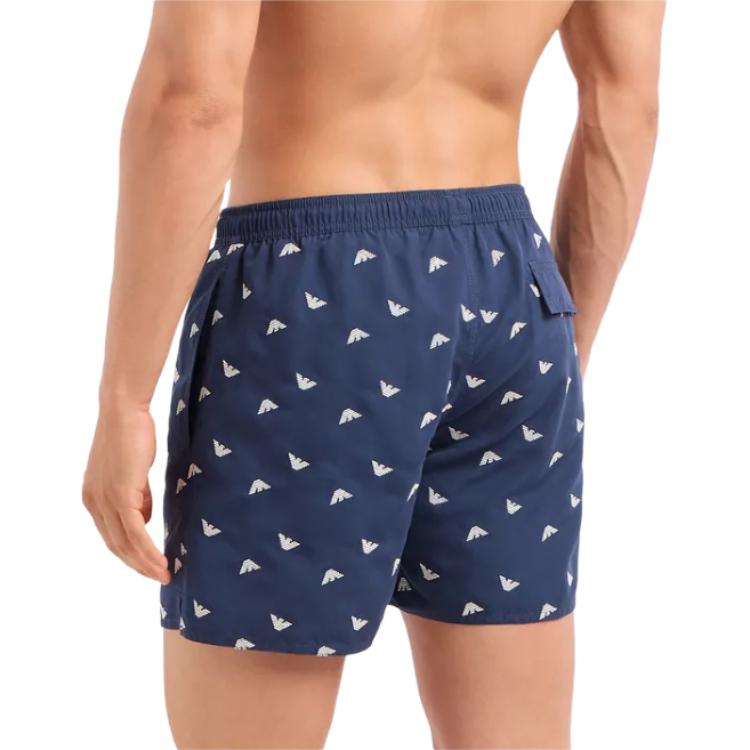 Shop 엠포리오 아르마니 네이비 블루 로고 자수 스트레이트 비치 반바지. 211740-4R434-106935