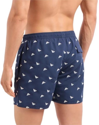 엠포리오 아르마니 네이비 블루 로고 자수 스트레이트 비치 반바지. 211740-4R434-106935 Shop 엠포리오 아르마니 네이비 블루 로고 자수 스트레이트 비치 반바지. 211740-4R434-106935