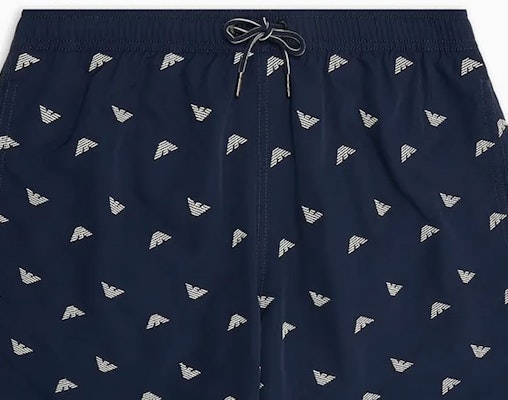 엠포리오 아르마니 네이비 블루 로고 자수 스트레이트 비치 반바지. 211740-4R434-106935 Details for 엠포리오 아르마니 네이비 블루 로고 자수 스트레이트 비치 반바지. 211740-4R434-106935