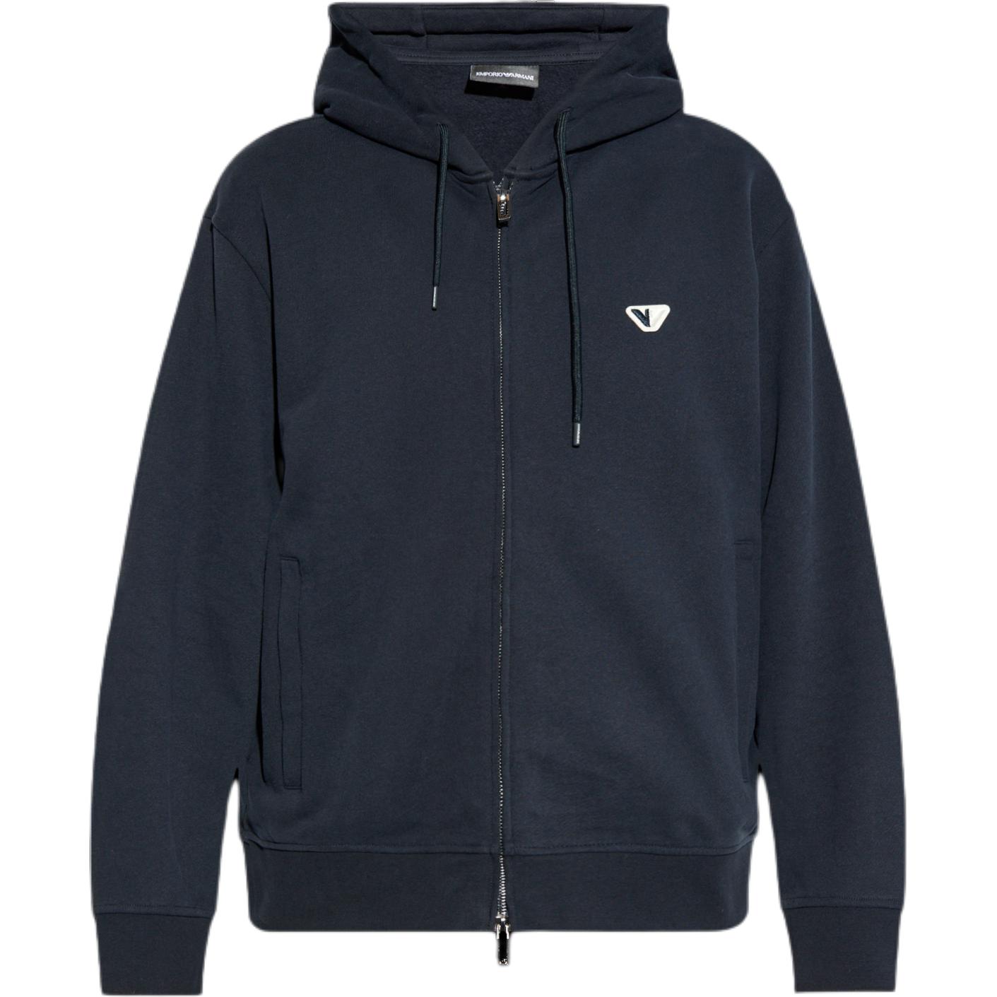 Emporio Armani  Navy Blue Logo Embroidered Zip-Up Hoodie Jacket. 6D1M91-1JOXZ-0920