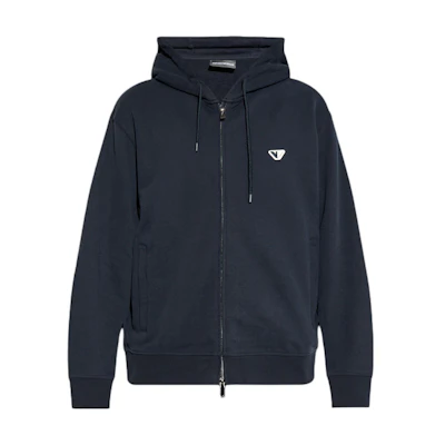 Emporio Armani Navy Blue Logo Embroidered Zip-Up Hoodie Jacket. 6D1M91-1JOXZ-0920
