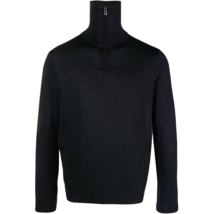 EMPORIO ARMANI  Navy Blue Ribbed Knit Sweater with Embroidered Logo. 6R1MXF-1MNFZ-F904