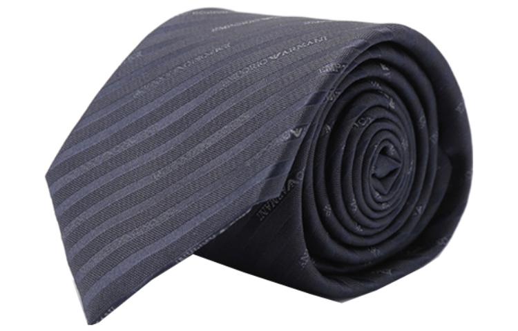 Emporio Armani  Navy Blue Silk Diagonal Striped Logo Jacquard Tie 340075-2R605-47635