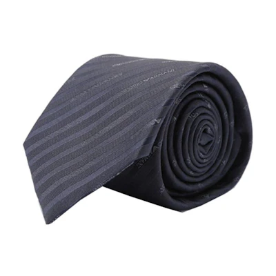 Emporio Armani Navy Blue Silk Diagonal Striped Logo Jacquard Tie 340075-2R605-47635