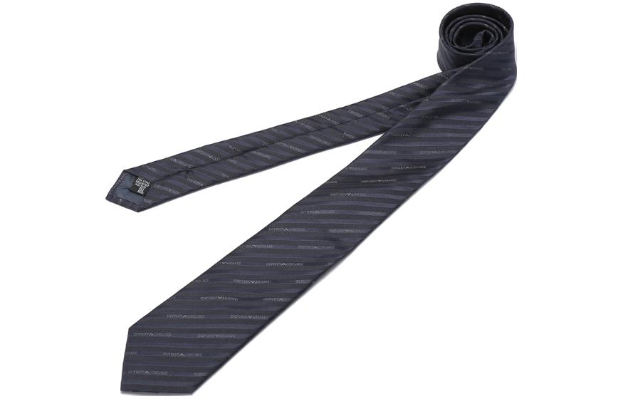 Lookbook 엠포리오 아르마니 네이비 블루 실크 대각선 로고 자카드 타이 340075-2R605-47635