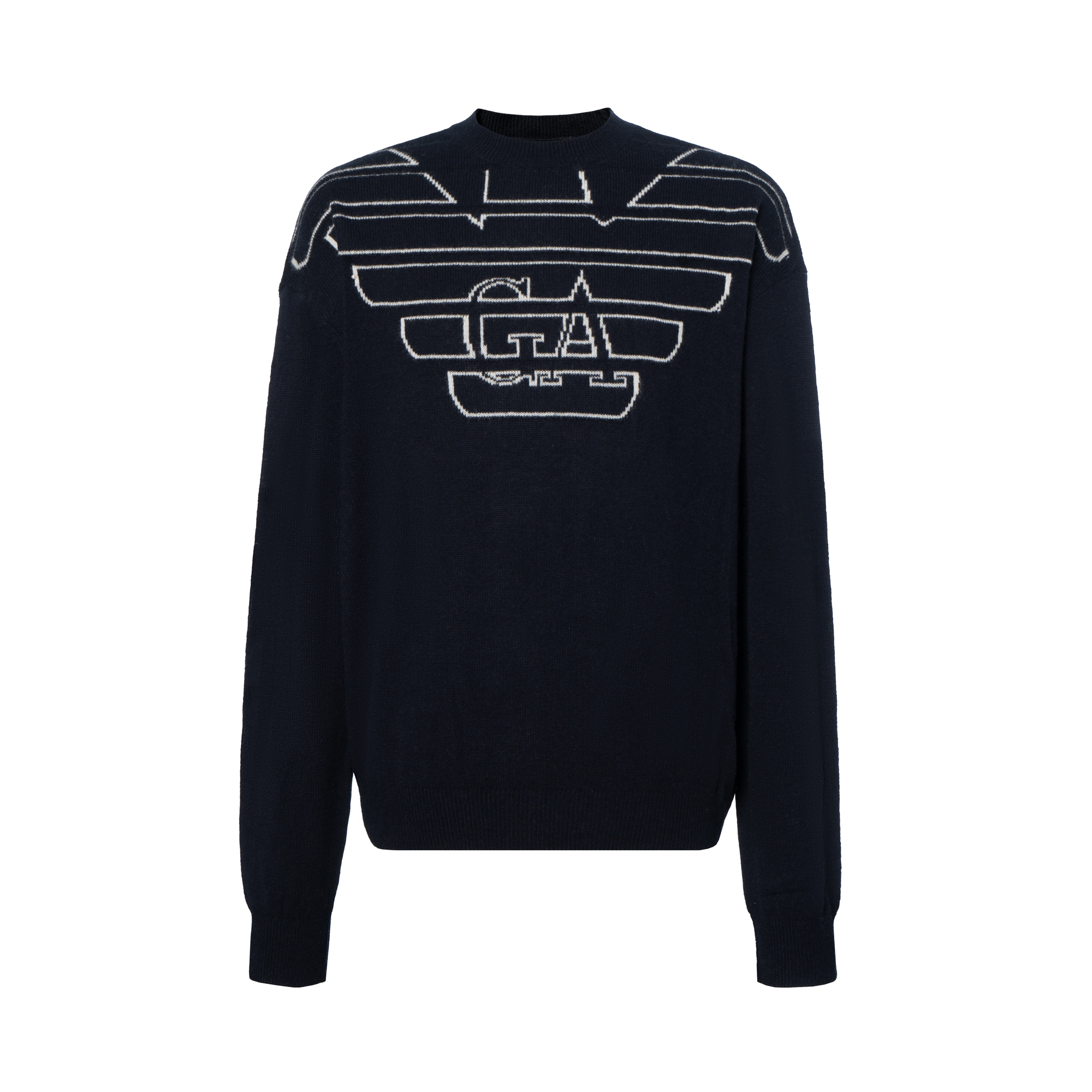 EMPORIO ARMANI  Navy Logo Intarsia Crewneck Sweater Long Sleeve. 3D1MXB-1MPCZ-F908