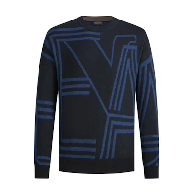 Emporio Armani Navy Striped Slim-Fit Long Sleeve Crewneck Sweater 6R1MXK-1MNKZ-F957