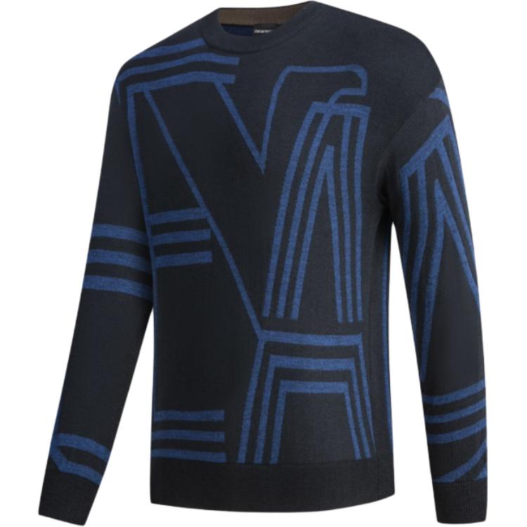 Shop エンポリオ・アルマーニ ネイビー スリムフィット ストライプ 長袖クルーネックセーター 6R1MXK-1MNKZ-F957